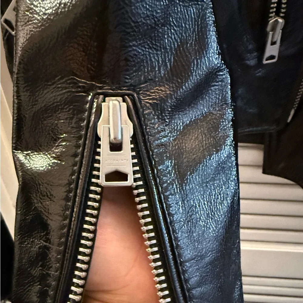 All Saints Shiny Black Leather Jacket - Picture 4 of 6